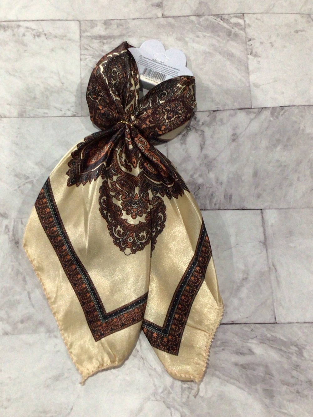 Cream and Brown Paisley Satin Neck Scarf by